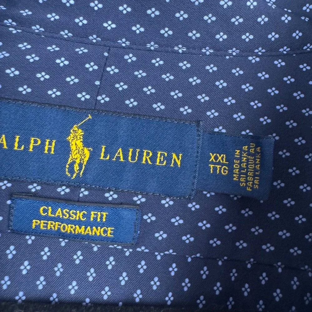 Polo Ralph Lauren Mens XXL Classic Fit Performance Shirt Navy Micro Print Blue